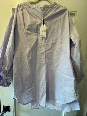 English Factory Light Lavender Button-Front Tunic Blouse